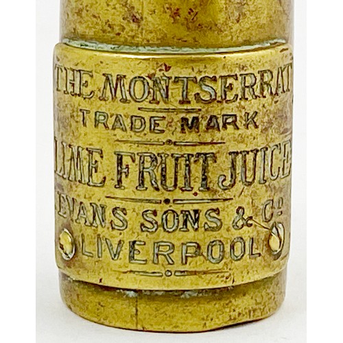 73 - LIVERPOOL LIME FRUIT JUICE OIL BURNER. 3.5ins tall brass. Side plaque records THE MONTSERRAT/ TRADE ... 