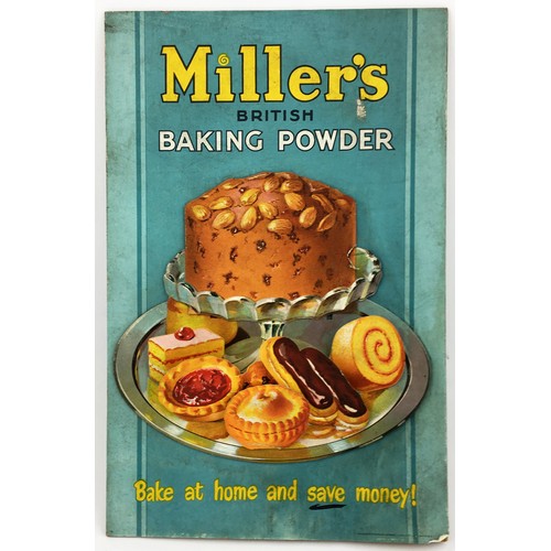 77 - MILLERS BAKING POWDER SHOWCARD. 14 x 9ins Blue background with multi level paper cake pictures givin... 