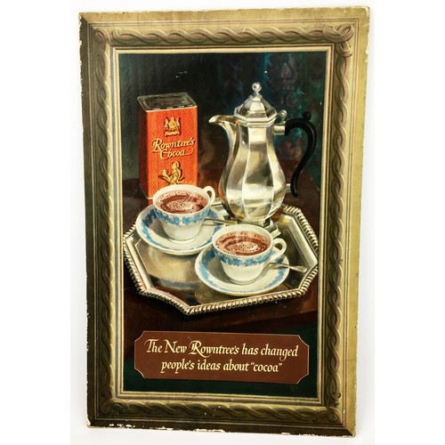 80 - ROWNTREES COCOA SHOWCARD. 21x14ins printed frame image of cocoa pot and cups some suffs to face and ... 