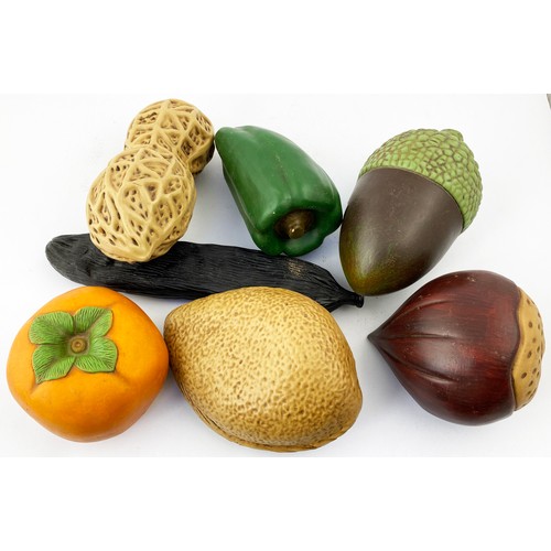 91 - CERAMIC SHOP FRUIT & VEG DISPLAY PIECES. Largest 11.5 x 2ins. Variety of highly detailed & naturalis... 