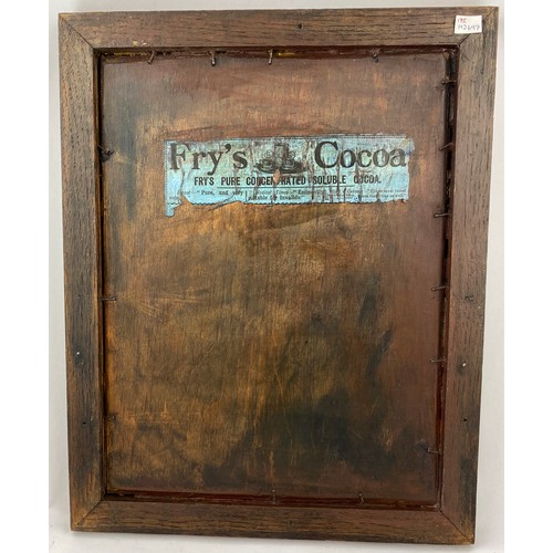 108 - CADBURY BOURNVILLE COCOA FRAMED MIRROR. 13.75 x 17ins. Wooden frame, gold lettering & bevelled edges... 