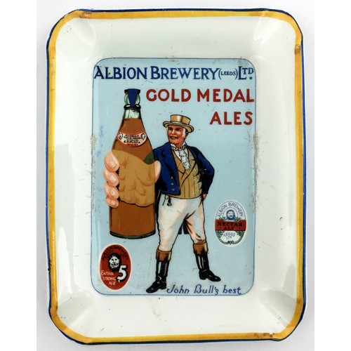 115 - ALBION BREWERY LEEDS ADVERTISING ASHTRAY. 5 x 4ins. Multicoloured, man holding bottle pict to centre... 