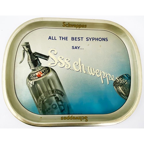 118 - SCHWEPPES TRAY. 16.25 x 12.75ins metal tray. Multicoloured Schwepps soda syphon design to centre. Sm... 