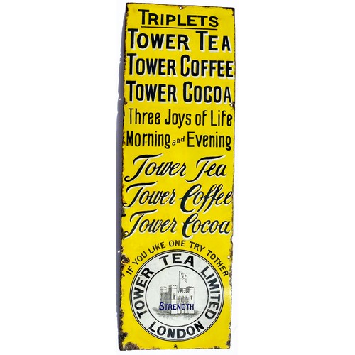 124 - TOWER TEA ENAMEL SIGN. 9.5 x 30ins. Rectangular shape, several lines of writing, castle pict to bott... 