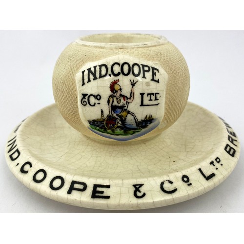 130 - IND COOPE & CO ASHTRAY/ STRIKER/ MATCH HOLDER. 3ins tall. Ball shaped striker on a saucer like base.... 