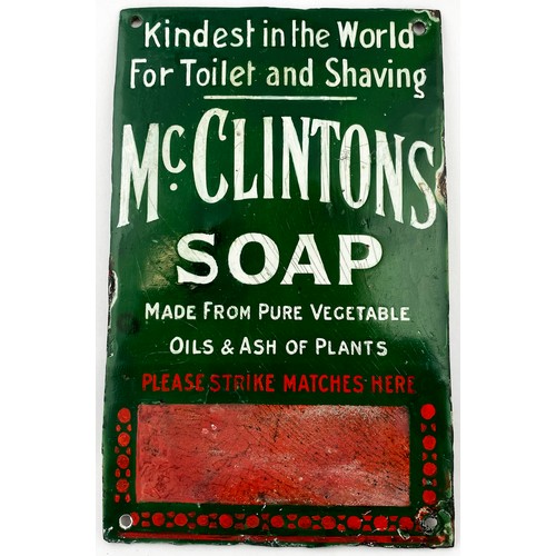 136 - McCLINTONS SOAP DOOR FINGERPLATE MATCHSTRIKER. 5 x 8ins rectangular sign in green red & white. Profe... 