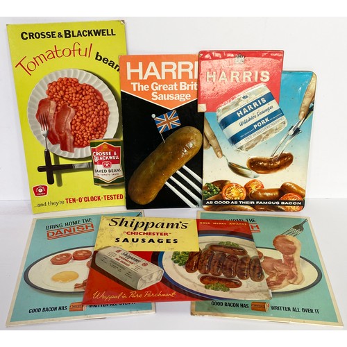 144 - FOOD RELATED ADVERTS. Largest 15 x 9ins. Inc Shippam & Harris Sausages, Danish bacon & Crosse & Blac... 