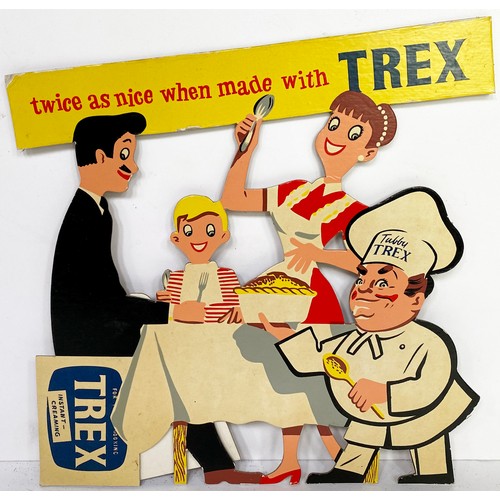 149 - TREX INSTANT CREAMING STAND UP CARD ADVERT. 9 x 9ins. Chef & people waiting to eat. One corner sprai... 