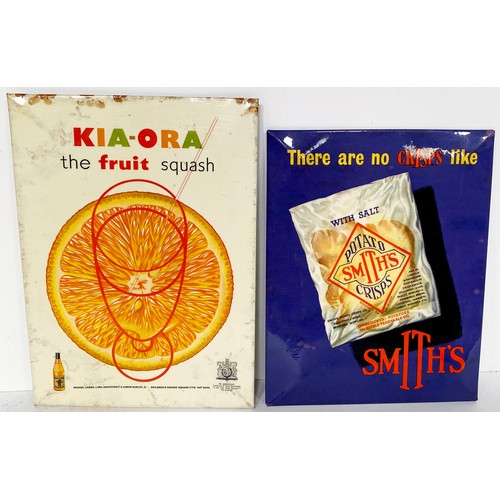 151 - LAMINATED STAND UP ADVERTS DUO. Largest 8 x11ins. Kia- Ora fruit Squash & Smiths crisps. Both have f... 