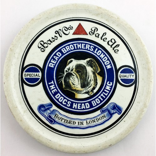 155 - BASS PALE ALE COASTER. 5.75ins diam. READ BROTHERS LONDON/ THE DOGS HEAD BOTTLING. Dogs head pict to... 