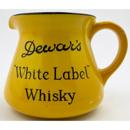 159 - DEWARS WHISKY. WATER JUG. 3ins tall. Yellow with handle, black lettering & rim top. DEWARS/ WHITE LA... 