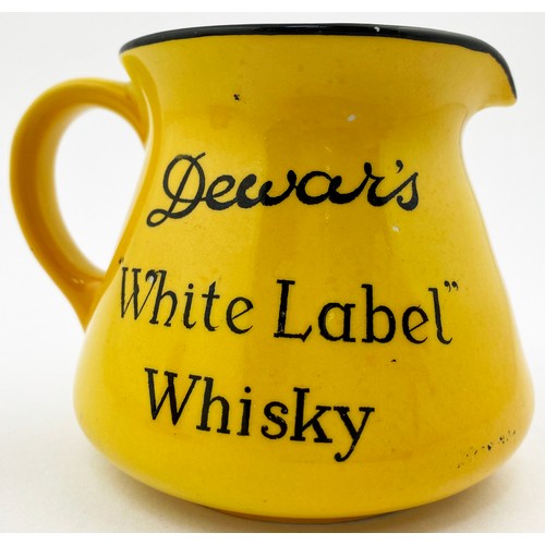 159 - DEWARS WHISKY. WATER JUG. 3ins tall. Yellow with handle, black lettering & rim top. DEWARS/ WHITE LA... 