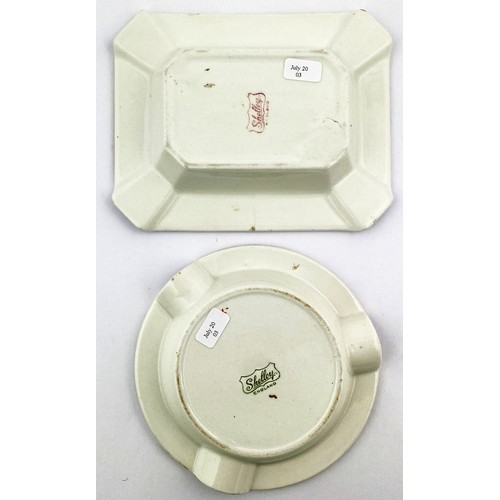 161 - COX & BOWRING ARCADIA ASHTRAY PAIR. Largest 5.5ins. Red lettering with multicoloured pict to centre ... 