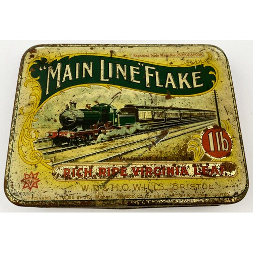 171 - WILLS MAIN LINE FLAKE TOBACCO TIN. 6.5 x 5ins. Central image of stea train. Rust & surface wear.