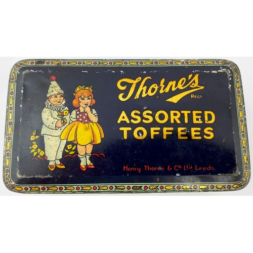 173 - THORNES ASSORTED TOFFEES TIN. 5 x 2.75ins. Clown & little girl pict to front. Henry Thorne & Co Ltd,... 