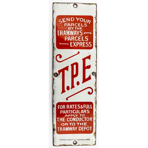 174 - PARCELS EXPRESS ENAMEL SIGN. 10 x 3ins. Red & white. Several lines of writing - red on white, white ... 