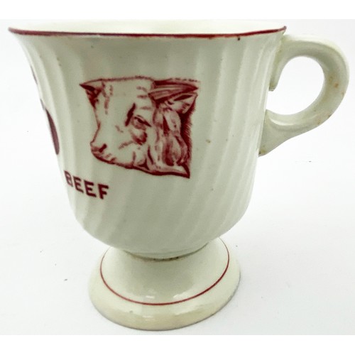 176 - OXO CUP. 3.5ins tall. Red/ pink transfer, handle to side. INSIST ON/ OXO/ STRENGTH OF BEEF, Cow pict... 