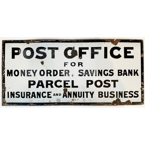 180 - POST OFFICE ENAMEL SIGN. 26 x 12ins. Five lines of black letters on white enamel. Rusting & surface ... 