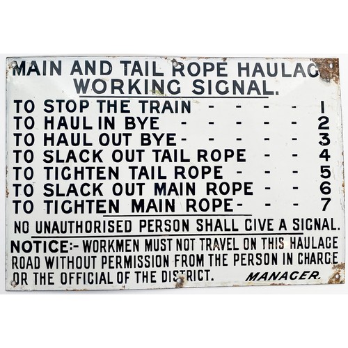 183 - WORKING SIGNAL ENAMEL SIGN. 19 x 13ins. Black & white. Thirteen lines of writing. Rusting around edg... 