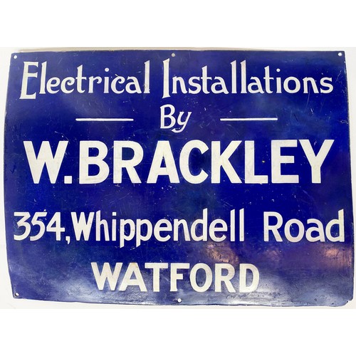 184 - WATFORD ELECTRICAL INSTALLATIONS ENAMEL SIGN. 18 x 24ins. Blue & white. Dull finish, with some resto... 