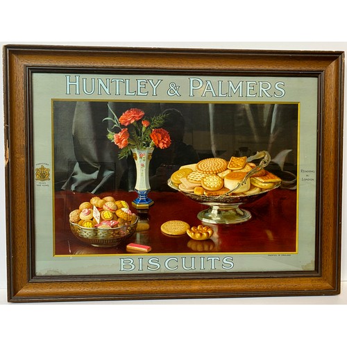 186 - HUNTLEY & PALMERS BISCUITS FRAMED ADVERT. 23.5 x 31ins. Table setting of biscuits, flowers etc. By A... 