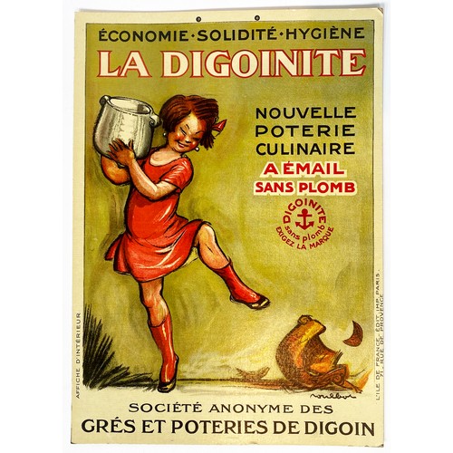 188 - LA DIGOINITE CARD ADVERT. 15 x 21ins. Multicoloured advert with girl shown with smashed pot to floor... 