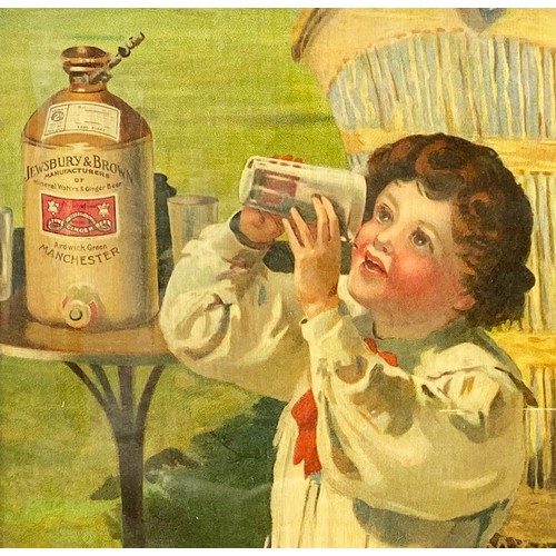 189 - JEWSBURY & BROWN FRAMED CARD ADVERT. 15.5 x 17ins. Image of child drinking THAT LAST SWEET DROP with... 