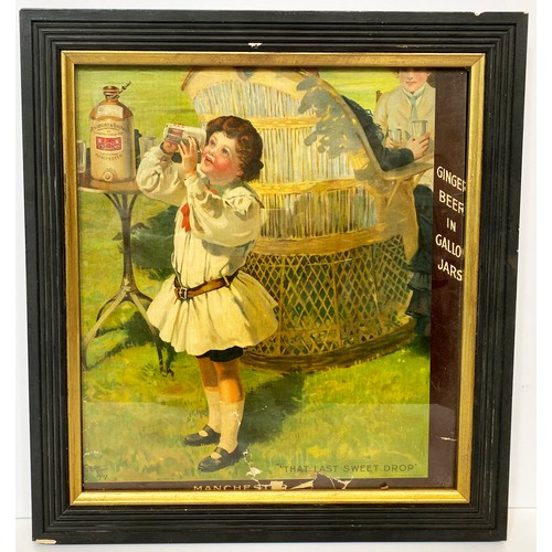 189 - JEWSBURY & BROWN FRAMED CARD ADVERT. 15.5 x 17ins. Image of child drinking THAT LAST SWEET DROP with... 