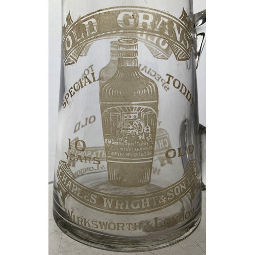 192 - CHARLES WRIGHT & SON LTD ACID ETCHED JUG. 4.5ins tall. Clear glass, etched to two sides with large, ... 