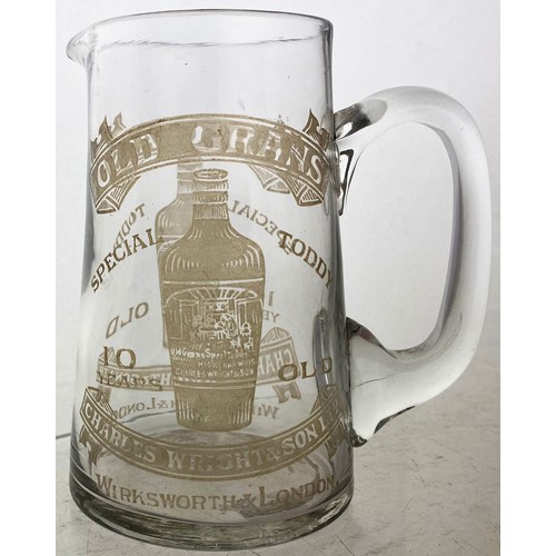 192 - CHARLES WRIGHT & SON LTD ACID ETCHED JUG. 4.5ins tall. Clear glass, etched to two sides with large, ... 