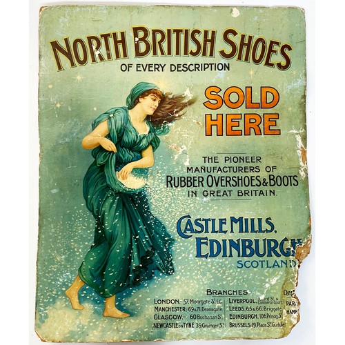 199 - NORTH BRITISH SHOES CARD ADVERT. 20 x 24ins. Multicoloured with pict of lady. Very chewed to one cor... 