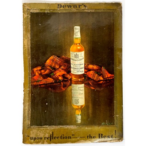 204 - DEWARS SCOTCH WHISKY CARD ADVERT. 14 x 20ins. Pict of Whisky bottle to centre reflecting in a mirror... 