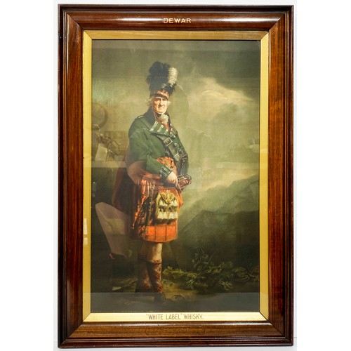 205 - DEWARS WHITE LABEL WHISKY FRAMED ADVERT. 16.5 x 24ins. Sir Henry Raeburn pictured on dark background... 