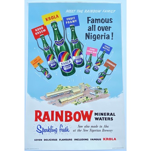 215 - RAINBOW MINERAL WATERS POSTER. 20 x 30ins. Multicoloured paper advert depicting Nigerian Brewery bui... 