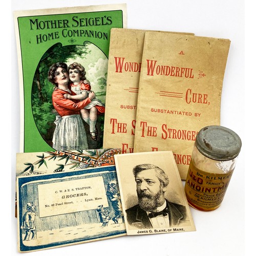 217 - QUACK CURE EPHEMERA GROUP. Largest 7 x 5ins. Inc. Two THE STRONGEST/ EVIDENCE books, MOTHER SEIGELS ... 