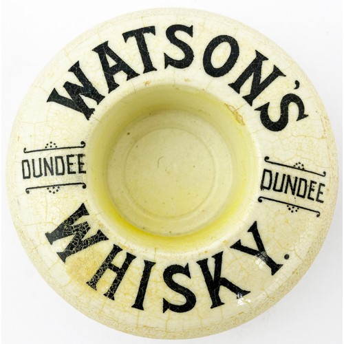 224 - WATSONS DUNDEE WHISKY TYRE SHAPED MATCHOLDER & STRIKER. 4.2ins diam. Off white black transfer WATSON... 