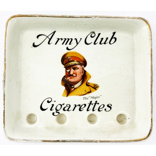 231 - ARMY CLUB CIGARETTES ASHTRAY. 5.4x4.6ins. Rectangular off white with multicoloured central smoking g... 