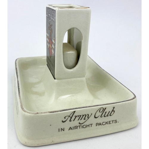 233 - ARMY CLUB CIGARETTES ASHTRAY. 5.2x4.2ins Rectangular off white dish/ matchbox holder. Sandhurst cres... 