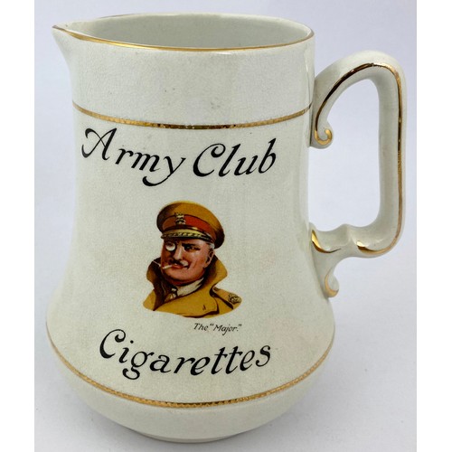 234 - ARMY CLUB CIGARETTES WATERJUG. 6.2ins tall. Off white with multicoloured central smoking gent motif ... 