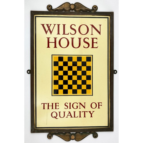 240 - WILSON HOUSE BREWERY ENAMEL SIGN. 12 x 20ins to edge of metal frame. Familiar central chequer board ... 