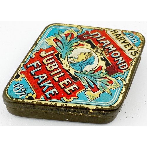 268 - HARVEY & DAVEY DIAMOND JUBILEE FLAKE TIN. 2.5 x 3.5ins. Multicoloured diamond shaped tin with crowne... 