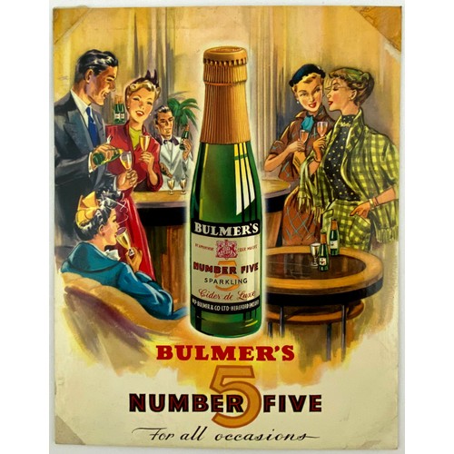 281 - BULMERS NUMBER FIVE STANDUP SHOWCARD DUO. 9.5x 7.5ins & 8x10ins Group of drinkers at bar pictorial a... 