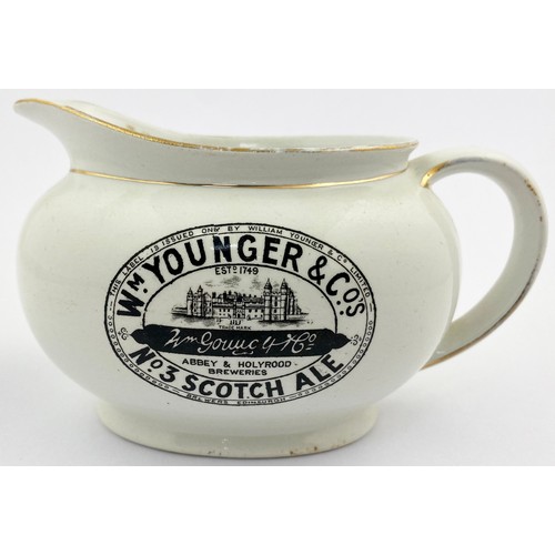 284 - WM YOUNGER SCOTCH ALE PUB JUG. 4ins tall. White glaze, black transfer, double sided, rounder body. W... 