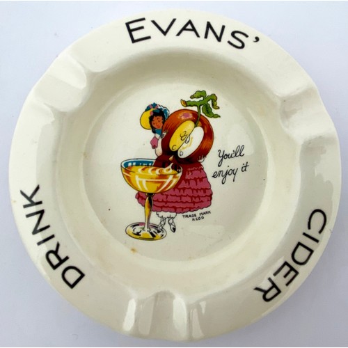 298 - EVANS CIDER ASHTRAY DUO. Largest 5ins diam. Pict of bonetted girl squeezing apple t. m. Mintons base... 