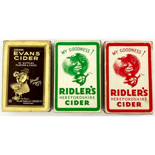 299 - CIDER ADVERTISING PLAYING CARDS TRIO. Two packets of Ridler's & a packet of Evans. In original packe... 