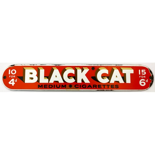 303 - BLACK CAT CIGARETTES ENAMEL SIGN. 18 x 3 ins tall. Orange, black & white, rounded edges. Possible re... 