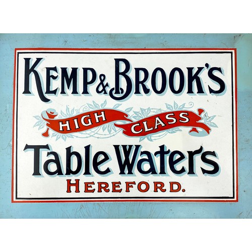 304 - HEREFORD FRAMED ENAMEL SIGN. 17 x 13ins to outer frame. KEMP & BROOKS/ HIGH CLASS/ TABLE WATERS/ HER... 