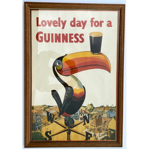 313 - GUINNESS FRAMED POSTER TRIO. 22 x 32ins. Not original but still very decorative with colourful image... 