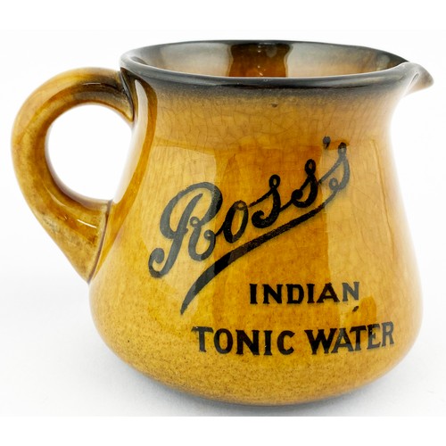 315 - ROSSS BELFAST GINGER ALE JUG. 3.25ins. Brown glaze, black transfer, side handle, double transfer IND... 