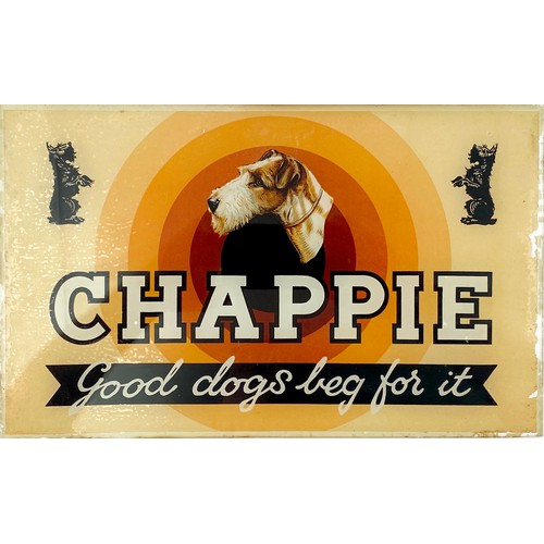 321 - CHAPPIE GLASS WINDOW SIGN. 13 x 8ins. Great colours with central dog pict & two either side. Very th... 